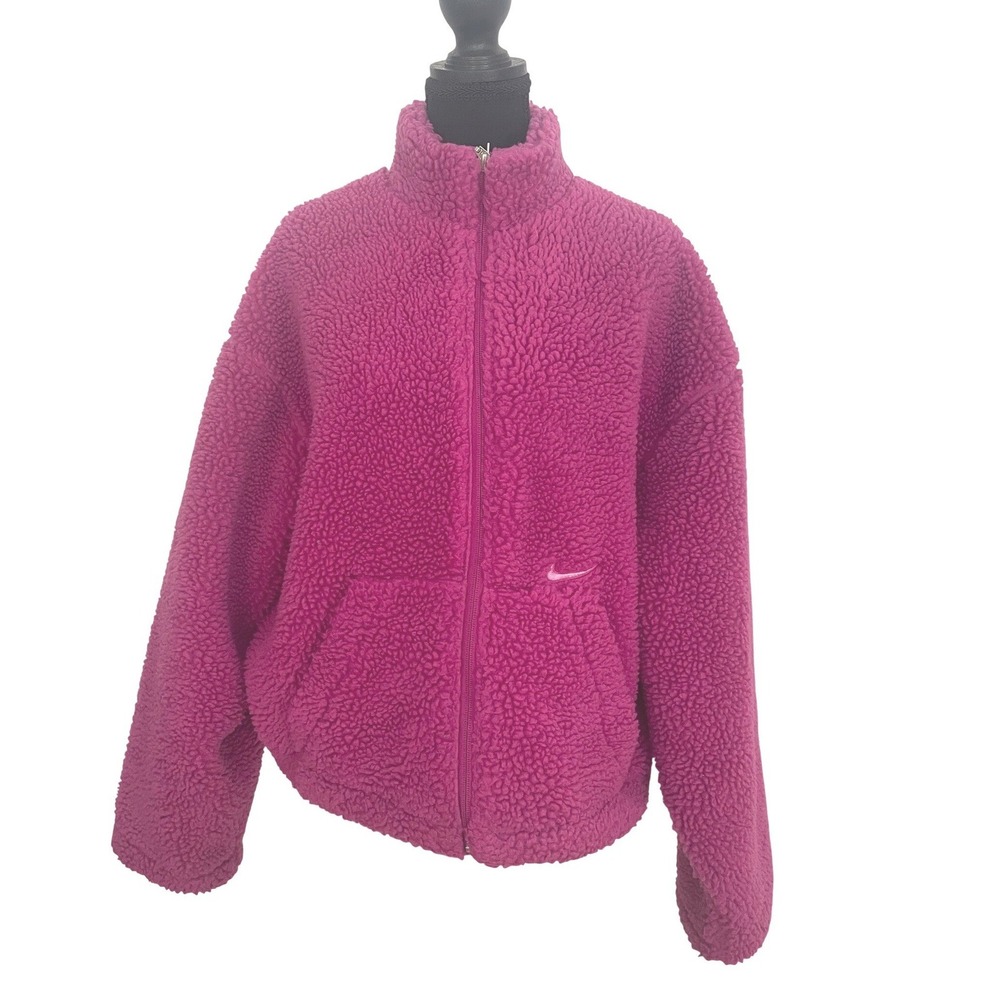 Nike Faux Fur Jacket Womens XL Pink Sherpa Fleece Zip Gorpcore DM1763-584